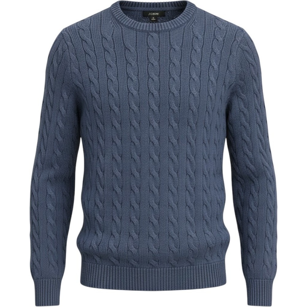 J.Crew cable-knit crewneck sweater vertical twisted pattern L fisherman navy